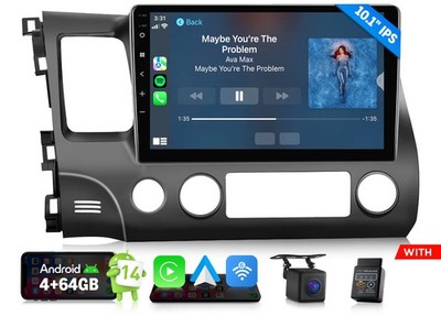 CAM+OBD+Android 14 10.1'' IPS Car Radio Stereo GPS DSP WiFi for Honda Civic 2010