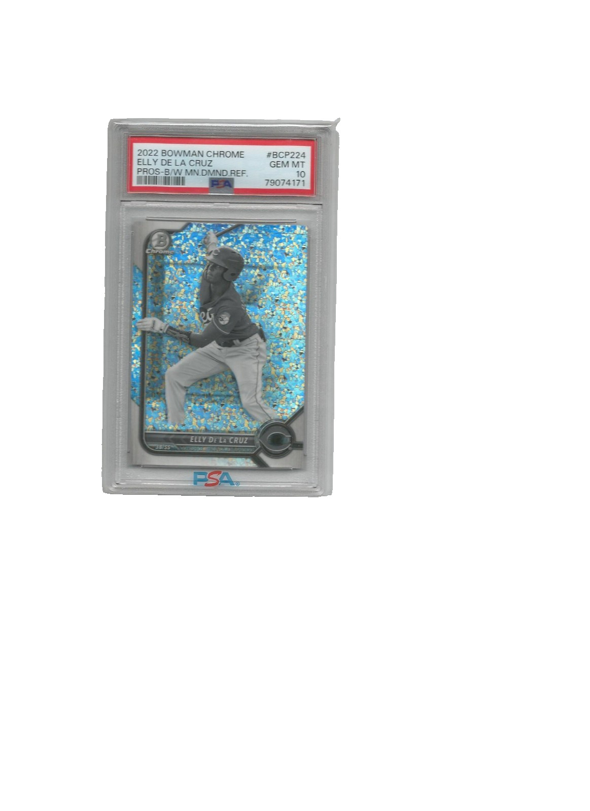 2022 BOWMAN CHROME, PROS-B/W MN DMND REF, ELLY DE LA CRUZ, #BCP224, PSA 10, G/M view 2