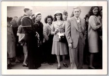 Vintage 1940s Black White Photo Group with WWII Sailors Civilians