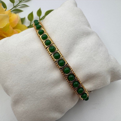 Vintage CINER Gold Tone Green Glass Cabochon Stone Tennis Bracelet Size 6.75''