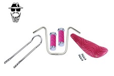 Juego de manillar en U original Lowrider 16" para bicicleta + asiento/agarres de terciopelo rosa barra Sissy.