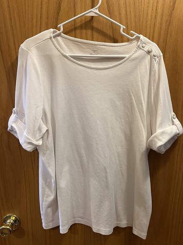 Cj banks 2X Solid White scoop neck stretch cuffed short sleeve top - 第 1/5 張圖片