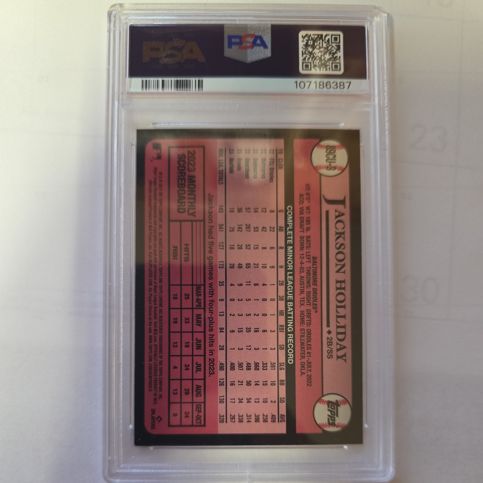 Topps 2024 Chrome Update 1989 Baseball Jackson Holliday RC #89CU-3 Orioles PSA 9 view 2