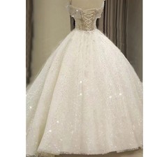Off Shoulder Sweetheart Bridal Gown Princess Sparkly Bride Gown Vintage Glitter
