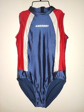 AMORESY 3XL High Neck Back Zip Glossy Blue Hydrasuit Shiny Smooth Lycra Swimsuit