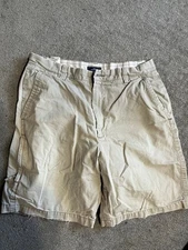 Dockers Men Shorts 34 Beige Solid Bermuda Casual Pockets Cotton