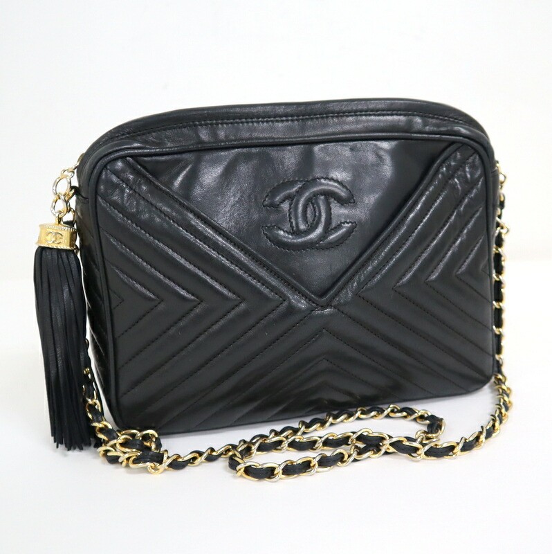 Chanel Black Lambskin Chain Shoulder Bag with Tassel Pre-Owned Tm09362Tg