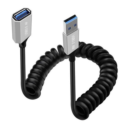 0.8m Silvery Coiled USB 3.0 Male To Female 5Gbps Data Transfer Extension PC