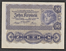 Austria 10 Kronen 1922 banknote lightly circulated