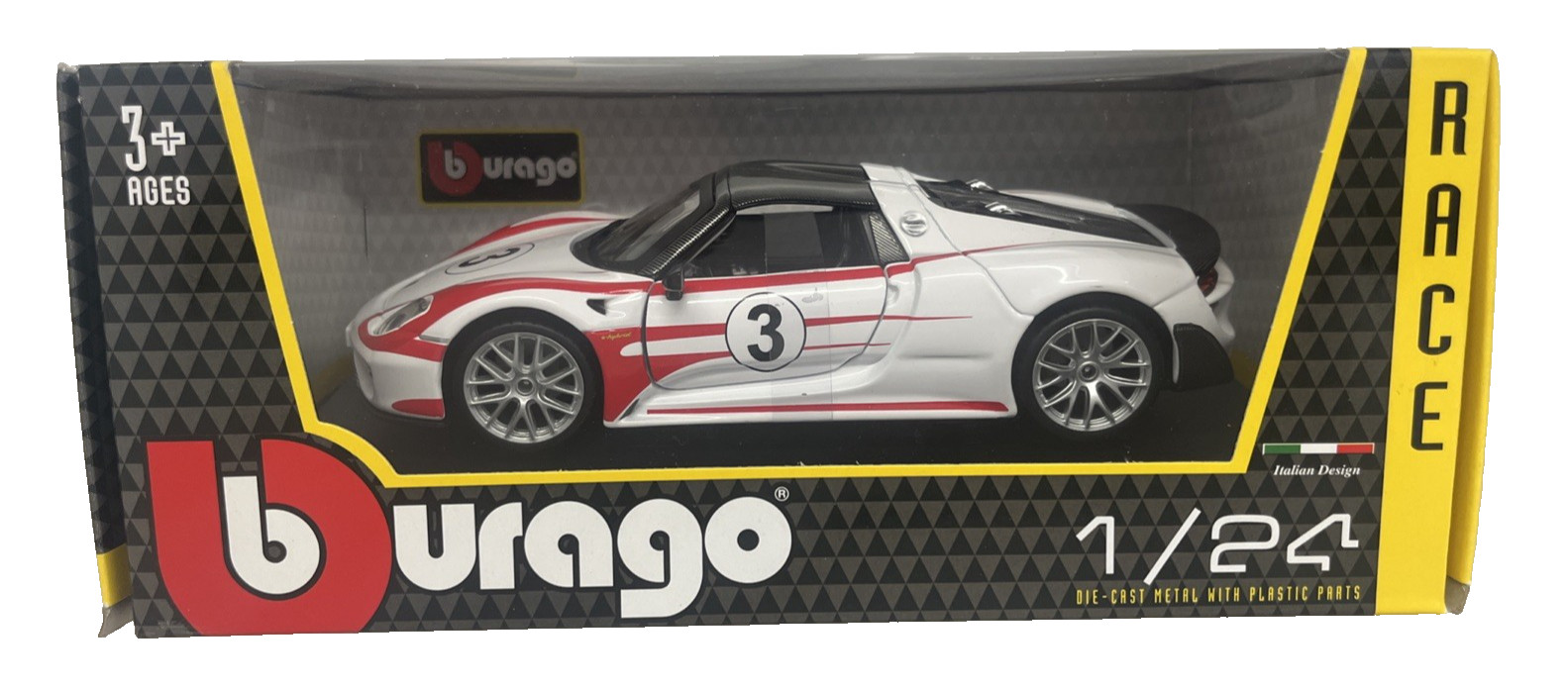 Burago 1/24 Porsche 918 Weissach Die-Cast White - NEW and BOXED