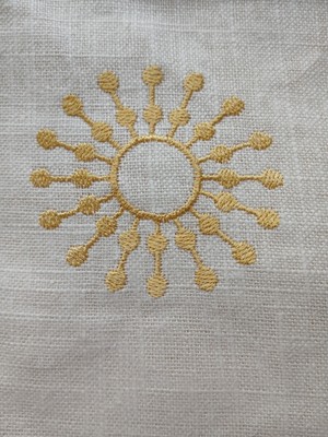 SET 2 CUSTOM SMITH & NOBLE DRAPES~OFF WHITE  W/ EMBROIDERED Gold Sunburst ~81 