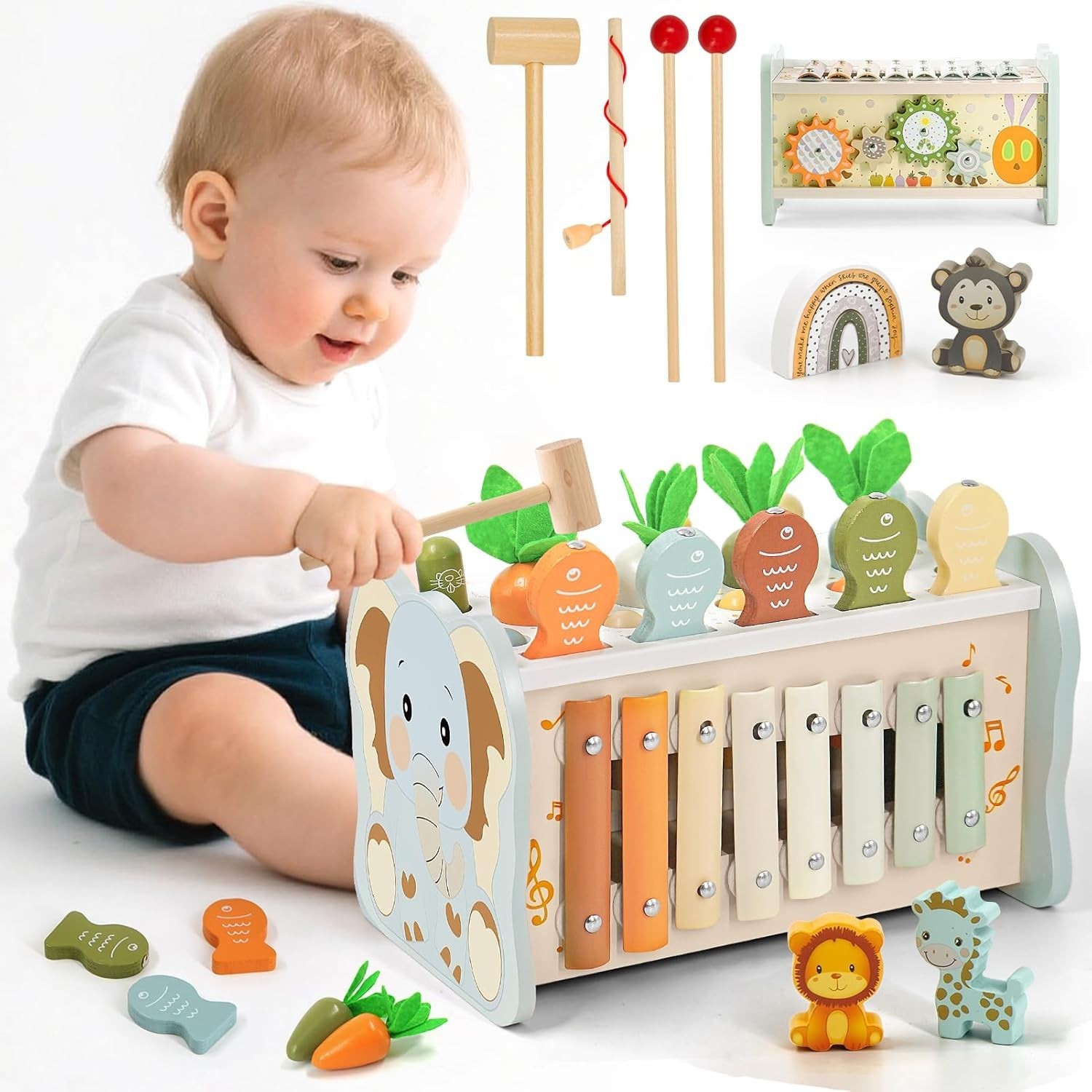 Giochi Montessori 1 Anno, 6 in 1 Giochi Legno Bambini 1 Anno, Giocattoli Bambino