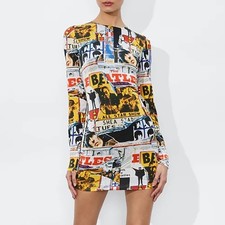 NWT Alice + Olivia x The Beatles Delora Body Con Mini Dress All Star Show 6