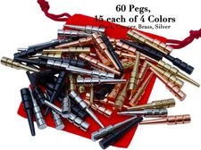 Metal Cribbage Pegs, Friends & Family Set of 60 pegs in 4 Colors, Fit 1/8" hole