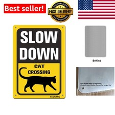 8x12 Inch High-Quality Aluminum 'Slow Down - Cat Crossing' Sign for Lawn