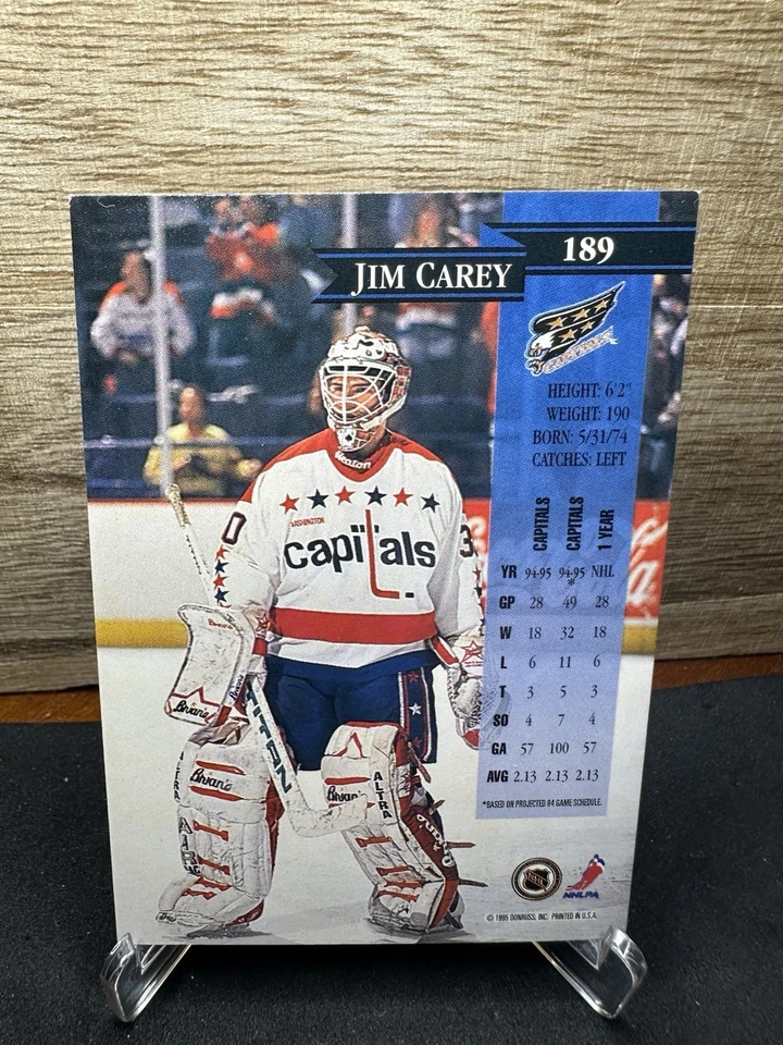 Donruss Jim Carey #189 1995-96 portero de los Washington Capitals en persona en tarjeta automática Foto 2 de 2