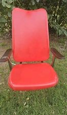  MCM InterRoyal Corp. Red Leather Curved Back Wood Arm Rest Office Chair