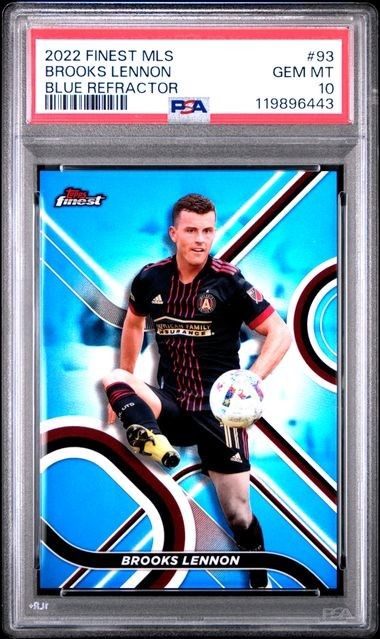 2022 Finest MLS Brooks Lennon PSA 10 GEM /150 BLUE REFRACTOR #93 Atlanta United