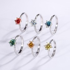 0.5-3 CT Round Cut Colours Moissanite Engagement Ring 925 Sterling Silver Women