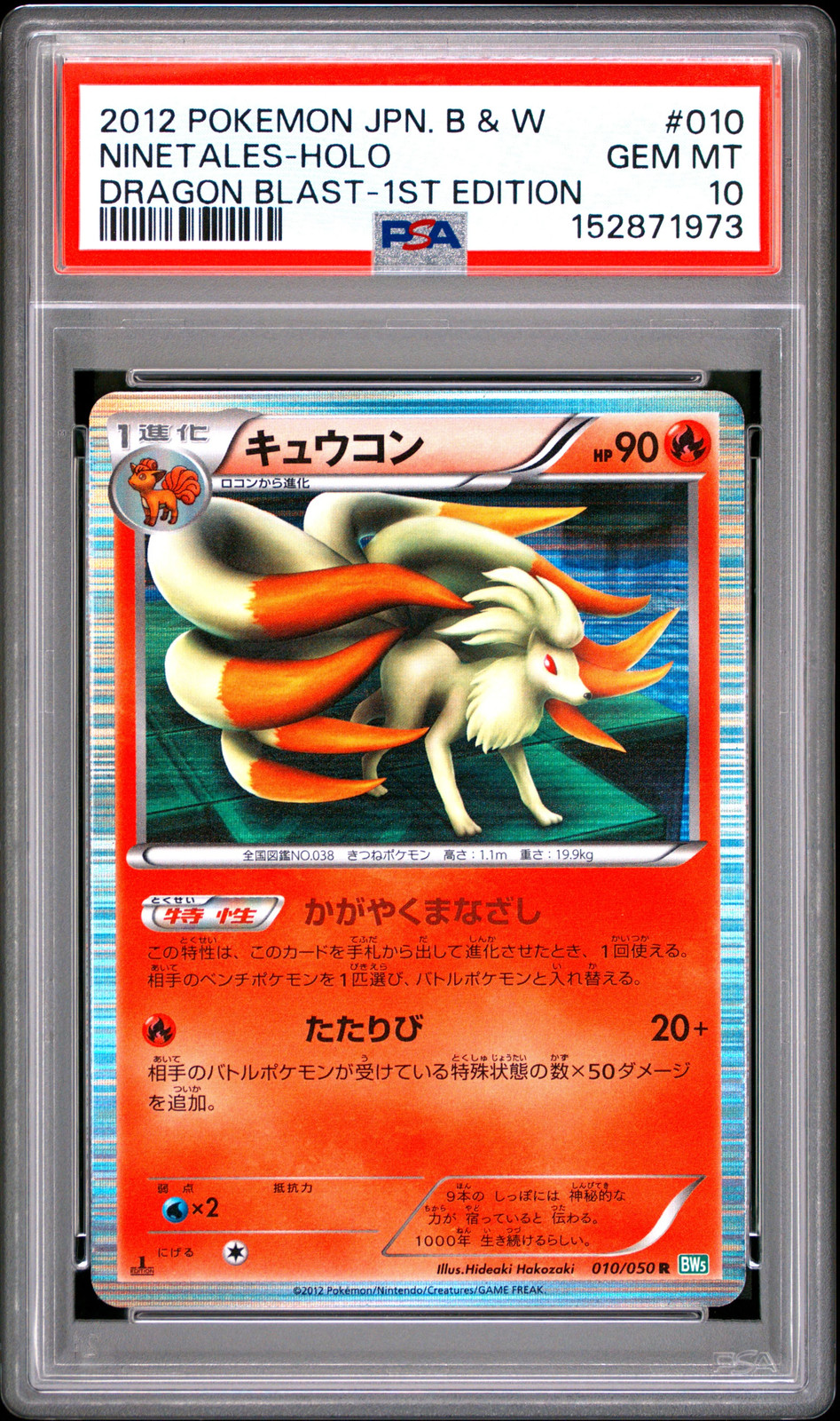 PSA 10 - Ninetales Holo 010/050 BW5 Dragon Blast 1st Ed x973 - Pokemon