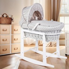Image of Luxury Moses Basket Padded Wicker Baby Full Set Rocking Stand