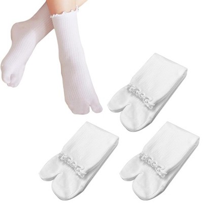 3 Pairs Tabi Split Toe Japanese Socks Cotton Frilly Sandal Socks Women