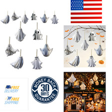 18Pcs Halloween Tree Decorations Wooden Ghost Halloween Ornaments White Little