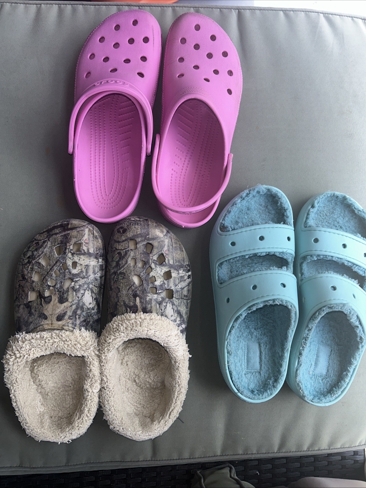 Lotto di 3 Zoccoli Mimetici Crocs Dawgs Uomo Taglia 11 Rosa Lt Blu