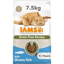 IAMS Grain Free Adult Complete Dry Cat Food Ocean Fish 7.5kg 4.80 per kilo