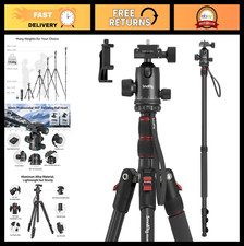 Foldable 71" Aluminum Tripod/Monopod, 360  Ball Head, Adjustable Height, 33lb Ca