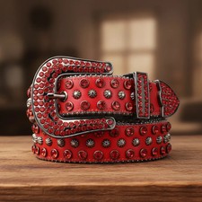 Red Rhinestone Western Belt with Starburst Studs