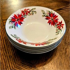Totally Today Christmas Poinsettia Bowls Set of 4 Holiday Dinnerware