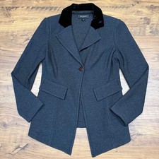 St. John Womens 6 Gray Single Button Black Velvet Collar Knit Blazer Mature Prof