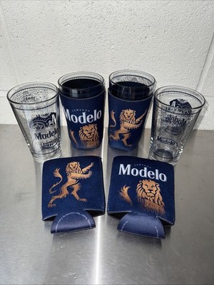 4 Modelo Especial Pint Glasses Day Of The Dead Sugar Skull &4 Pint Glass Koozies