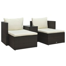 5-tlg. Garten-Lounge-Set Loungemöbel Sitzgruppen mit Auflagen Poly Rattan Braun