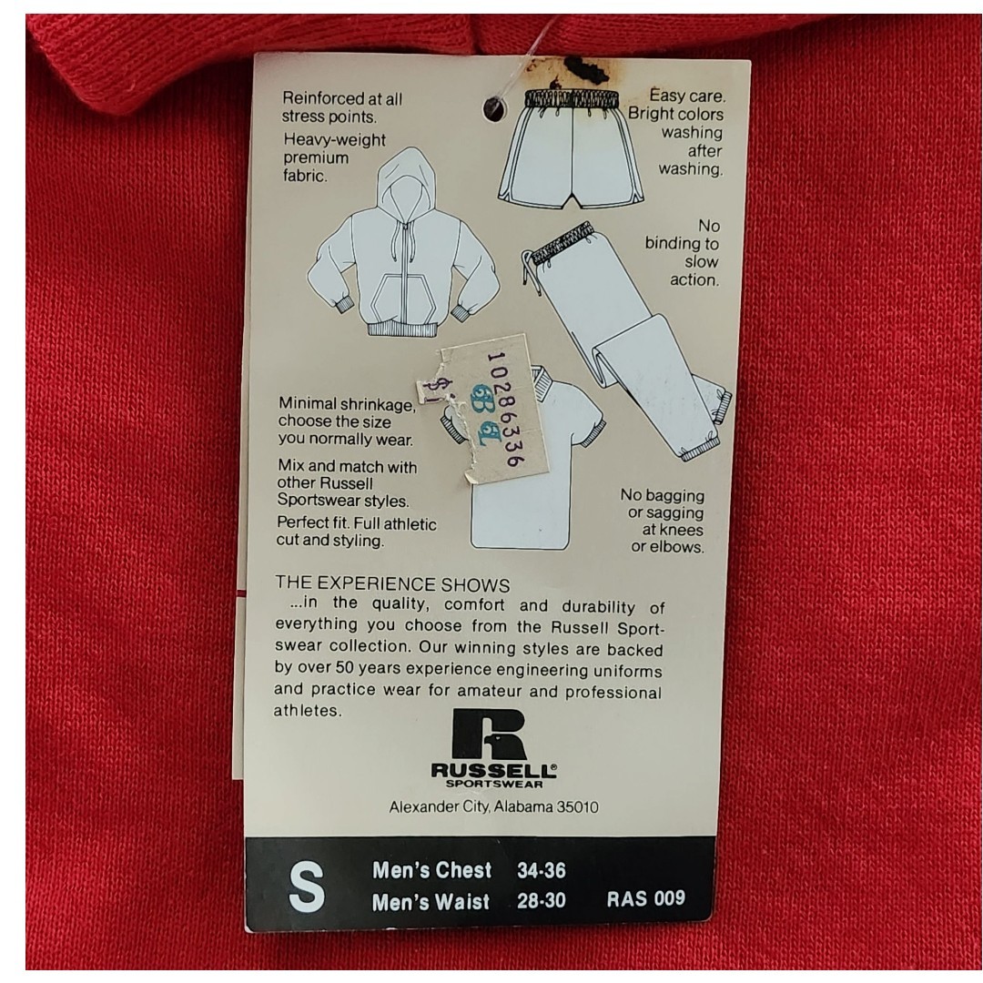 Vintage 70s Russell Athletic USA Red V Stitch Crewneck Sweatshirt Size Small NWT
