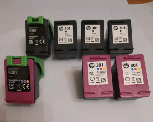 7 X Empty Ink Cartridges for HP 301 Black and Colour 5 x Genuine 2 x Non Gen.