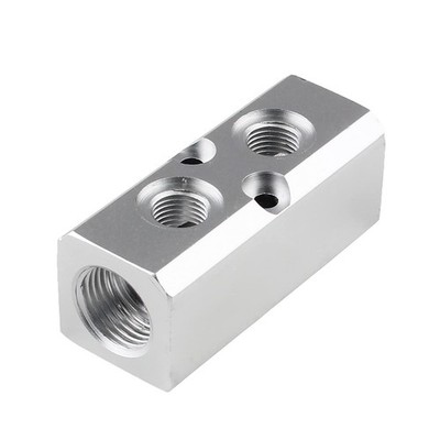 LDEXIN 2 Way Pneumatic Manifold Air Distribution Block, 2 Way, Silver