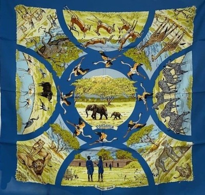Hermes Scarf Stole Tanzanie Blue Robert Dallet Tanzania Animal