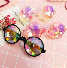 Round Glasses Kaleidoscope Eyewears Crystal Lens Party Rave EDM Sunglasses