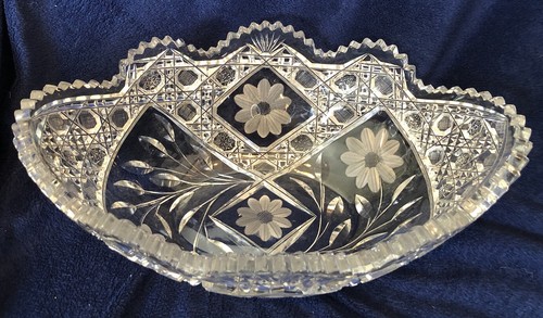 American Brilliant Period APB Heavy Harvard Cut Glass Antique Crystal Bowl - Picture 2 of 11