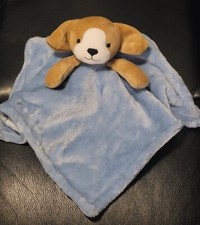 Carter's Brown Puppy Dog Blue Security Blanket Super Soft Plush Baby Lovey EUC