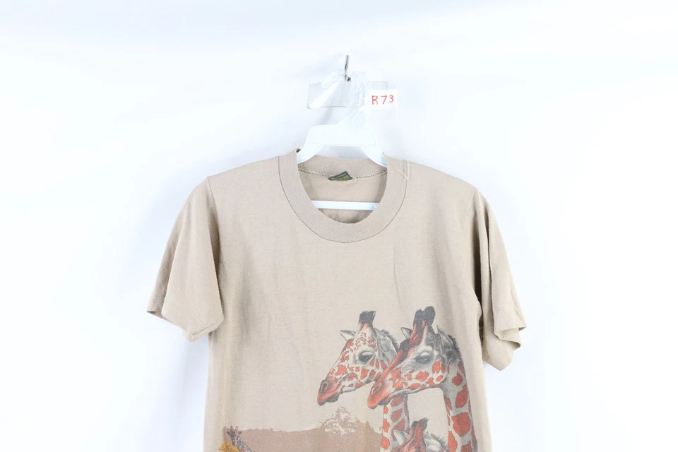 Camiseta deportiva Russell vintage años 70 para mujer talla pequeña naturaleza jirafa marrón EE. UU. Foto 2 de 4