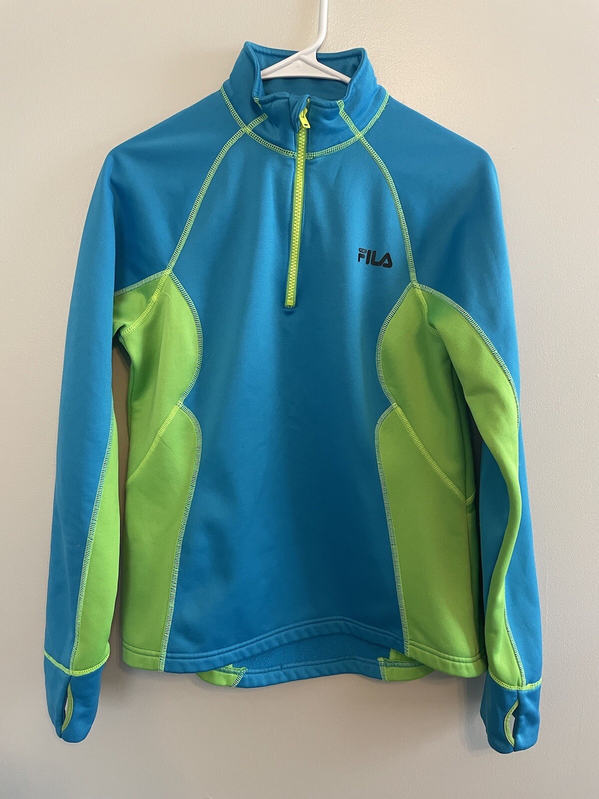FILA Medium Donna Giacca Corsa Donna 1 4 Cerniera Neon Blu Verde Fodera Pile