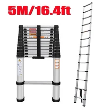 5M/16.4ft Aluminum Extension Folding Telescopic Loft Ladder Straight Attic EN131