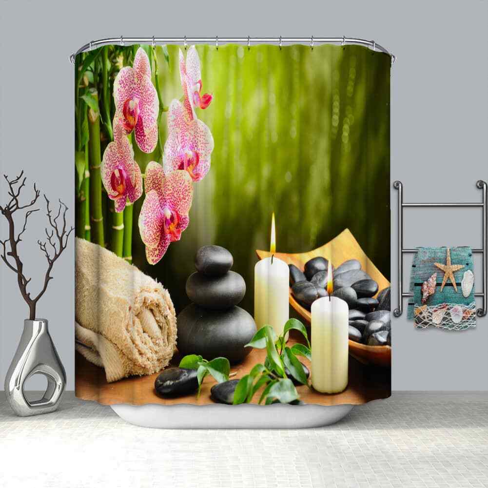 Candles By The Rocks 3D Shower Curtain Polyester Bathroom Decor  Waterproof-image