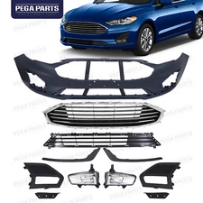 For 2019 2020 Ford Fusion Front Bumper Cover Upper Lower Grille Fog Light&Covers