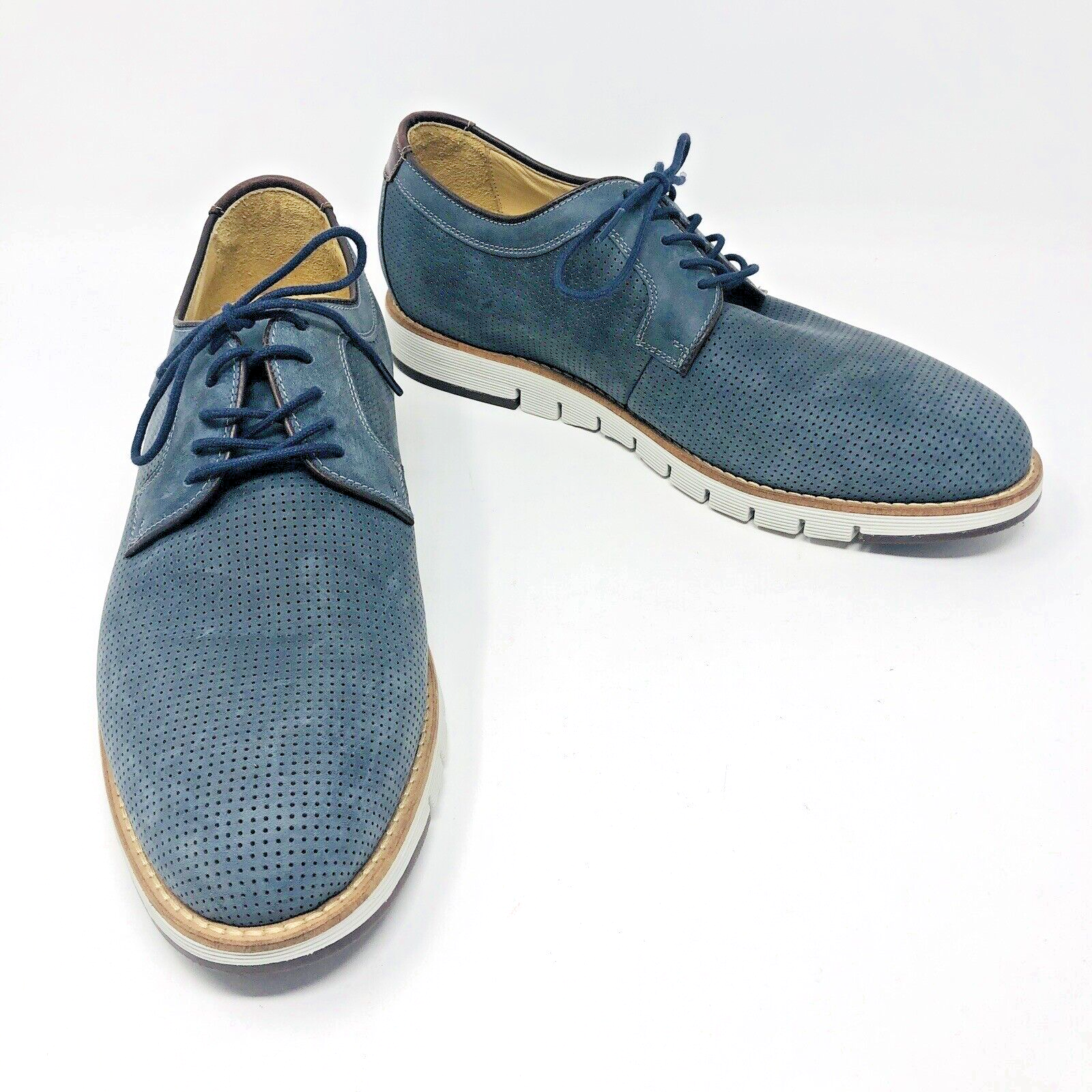 SAOLA SCARPE DERBY J&M 1850 scamosciate suola bianca taglia 8 pelle di pecora grigio traforato NUOVE