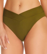 Bar Iii Women's Ribbed V-Waist Bikini Bottoms XL, Field Green RETAIL: 48.00