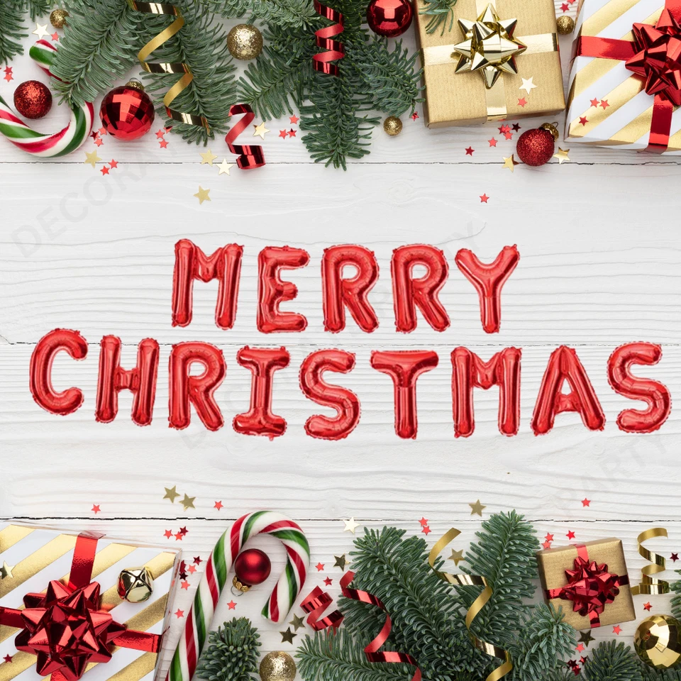 Merry Christmas Foil Balloons 16" Letters Bunting Banner Green Red Doughnut Xmas - Image 2 of 4